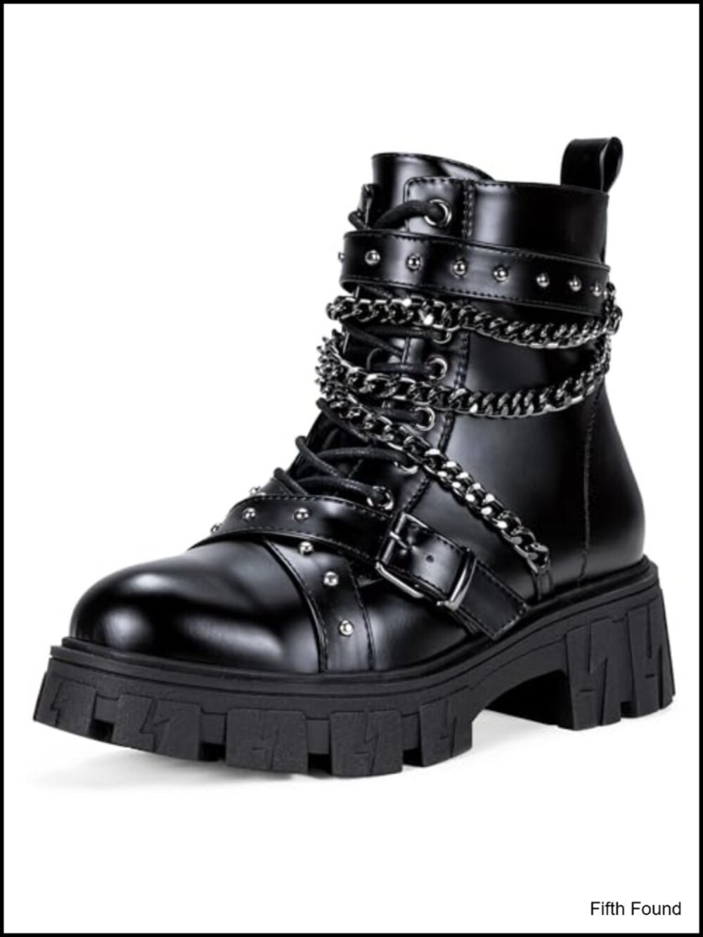 Women's Chunky Platform Combat Boots Gothic Chain Ankle Booties